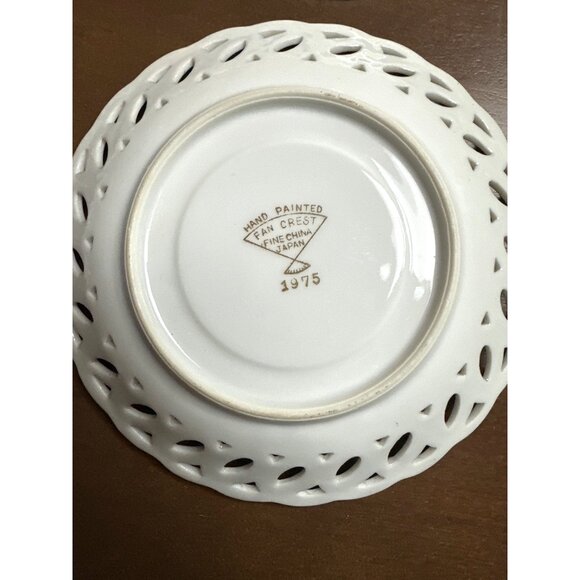 Fruit Motif Fan Crest Lusterware Saucer Trinket Dish Iridescent Set of 2 Vintage - Picture 8 of 11